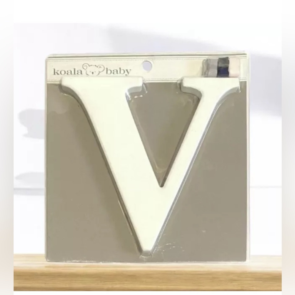 Koala Baby Uppercase Wall Letter V 8” x 8” White With Ribbons Included New